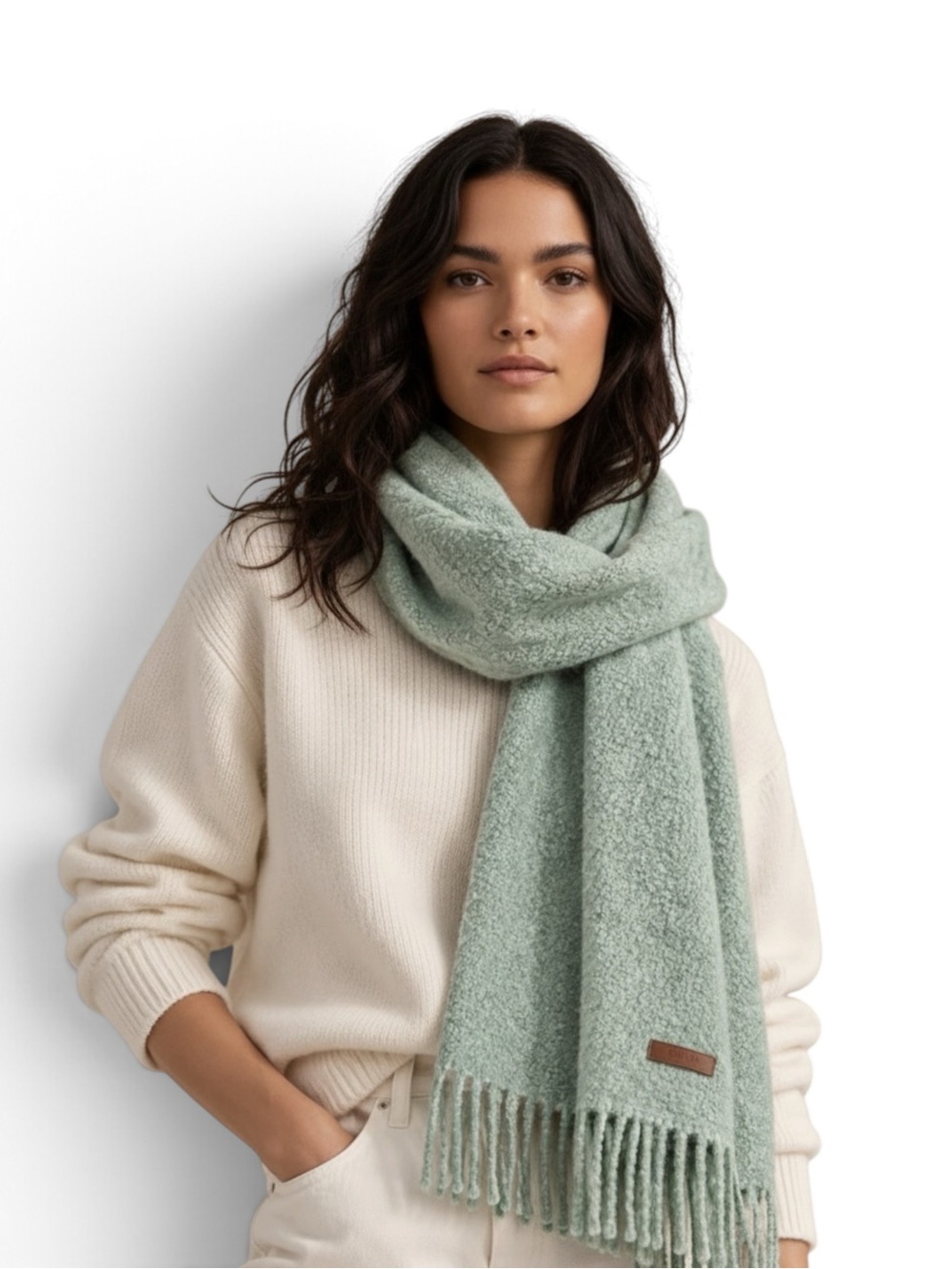 Pacas Baby Alpaca Silk Bouclé Scarf Seafoam Green NWT